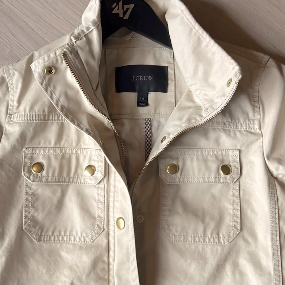 J Crew Cotton Utility Jacket Size XXS Khaki Gold Accents Lightweight
